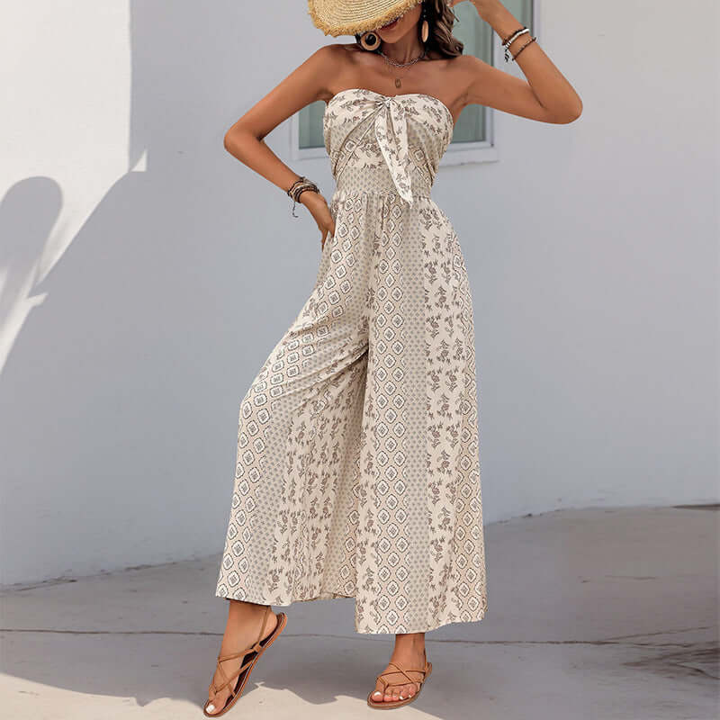 Women's Sleeveless Tube Top Printed Jumpsuit