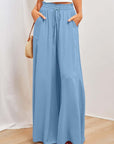 Flowers Printed Wide-leg Trousers Summer Casual Straight Pnats For Women Beach Clothing