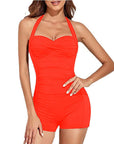 Women's boxer one-piece pure color bikini in vibrant orange, ideal for swimming and wading.