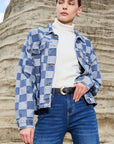 Light Blue Checkered Patchwork Button up Denim Jacket