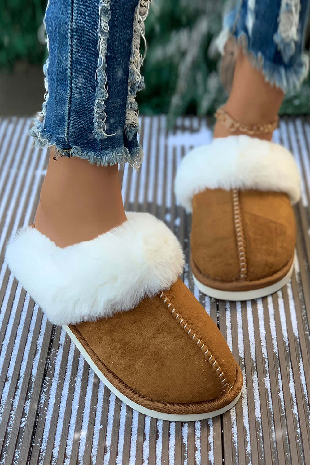 Camel Plush Suede Winter Home Slippers - Little Miss Vanilla