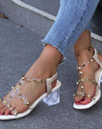 New Square Toe Transparent Sandals With Rivet Design Summer Fashion Crystal High-heeled Rivet Shoes For Women