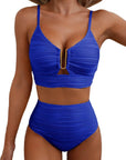 Women's swimwear: sapphire blue bikini with V-neck and high waist design, perfect for beach or pool outings.