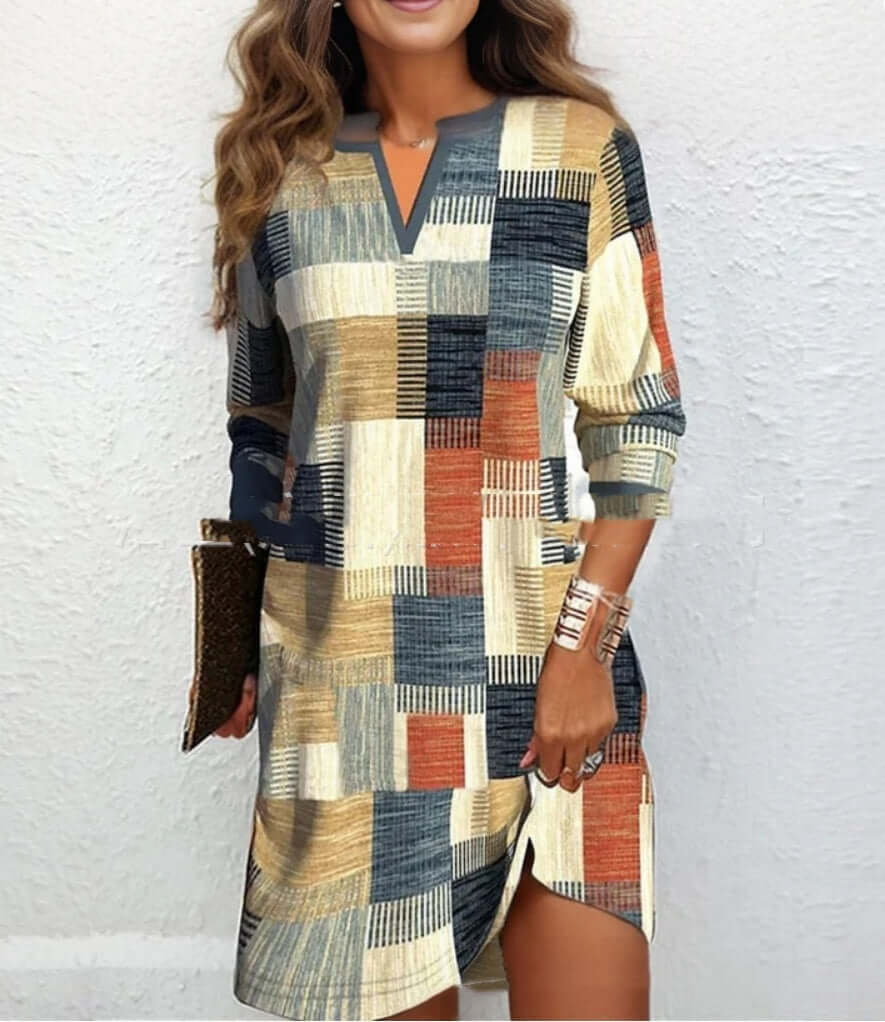Women's Patchwork Printed V-neck Dress
