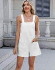 Summer Square Neck Shorts Jumpsuit With Pockets INS Fashion Solid Color Beach Bodysuit Women's Clothing