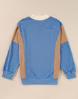 Slit Color Block Round Neck Long Sleeve Sweatshirt - Little Miss Vanilla