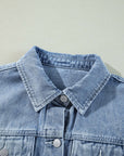 Beau Blue Ruffle Raw Hem Flap Pockets Denim Jacket
