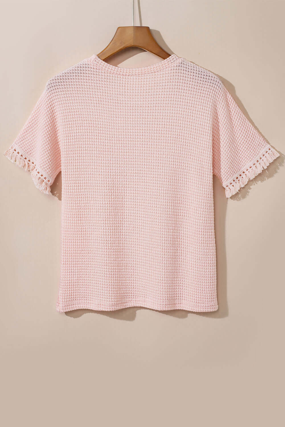 Pink Fringe Trim Textured Short Two Piece Set