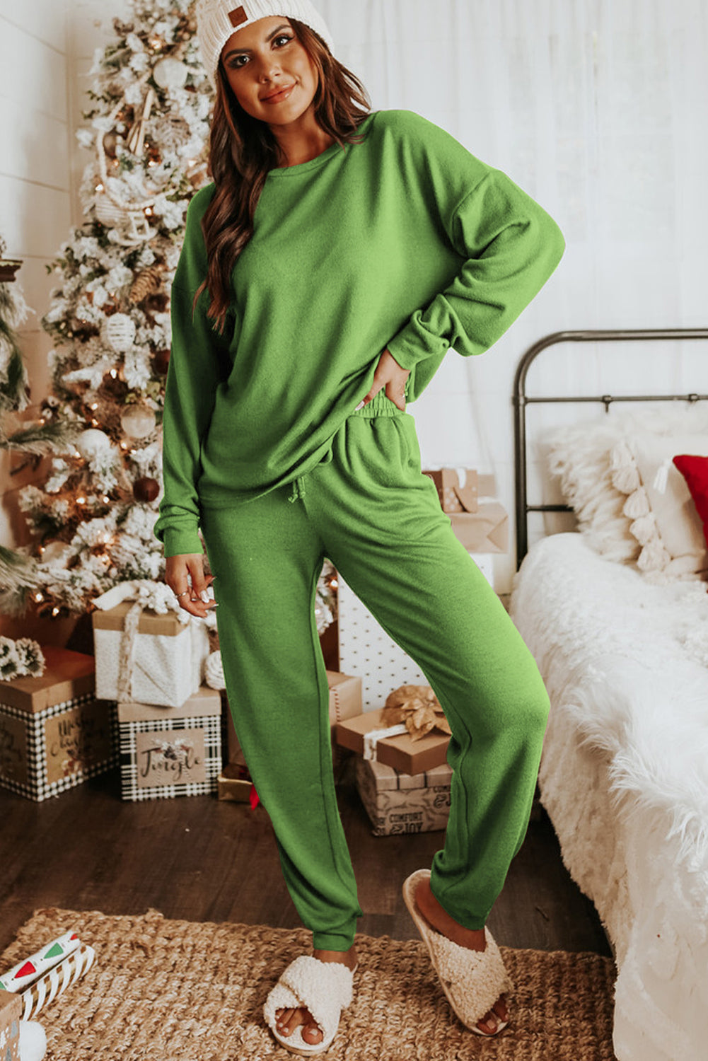 Spinach Green Long Sleeve Pullover and Jogger Pants Lounge Set - Little Miss Vanilla