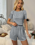 2pcs Casual Hollow Suit With Short-sleeved Crop Top And Elastic Slit Shorts Summer Fashion Sport Clothing For Women
