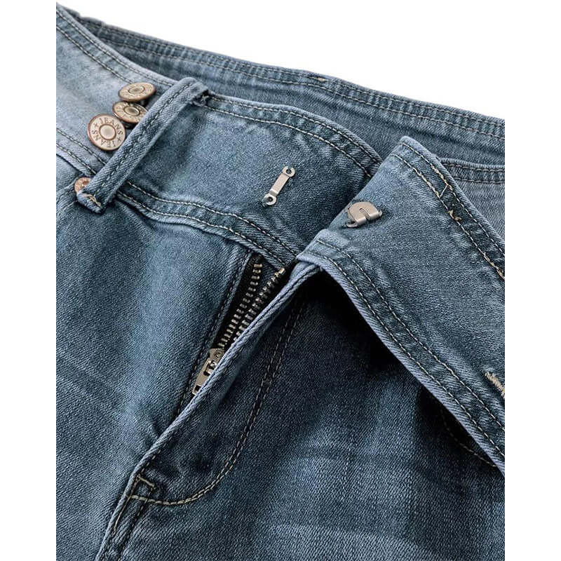 Retro Side Button Mid Waist Skinny Jeans
