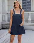 Summer Square Neck Shorts Jumpsuit With Pockets INS Fashion Solid Color Beach Bodysuit Women's Clothing