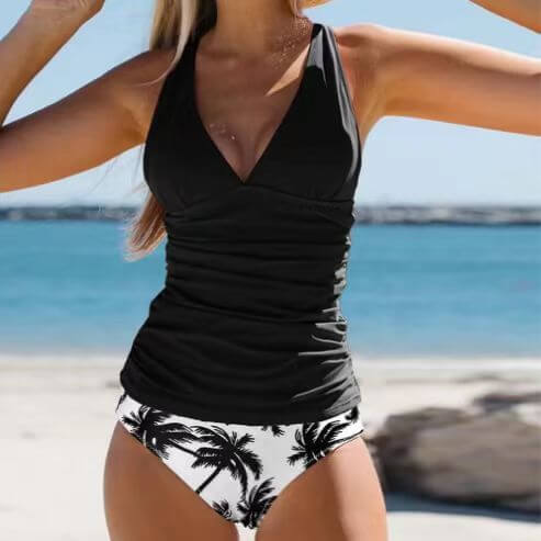 Bikini Beach Print Suspender Swimsuit Suit