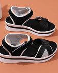 Summer Mesh Cross-strap Sandals With Velcro-design Thick Sole Flats Beach Shoes Women