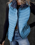 Sky Blue Plush Collared Quilted Zipped Puffer Vest - Little Miss Vanilla