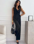 V-neck Sleeveless Jumpsuit With Belt Design Summer Fashion Trousers Women's Clothing
