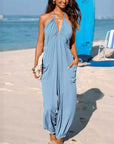 Back Lace-up Wide Leg Beam Foot Length Jumpsuit