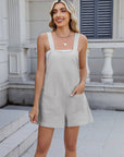 Summer Square Neck Shorts Jumpsuit With Pockets INS Fashion Solid Color Beach Bodysuit Women's Clothing