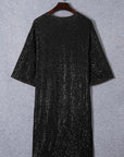 Black Sequin 3/4 Sleeve Open Front Duster Kimono - Little Miss Vanilla