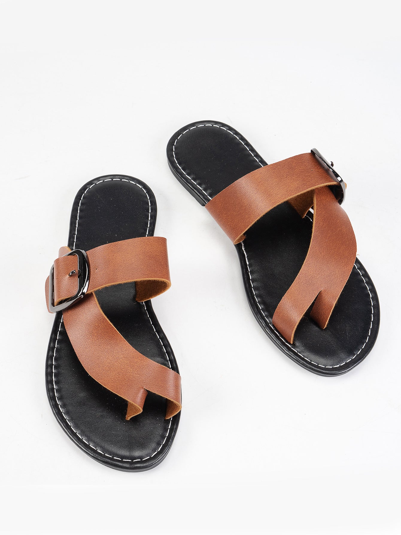 Summer Buckle Toe Clip Sandals Fashion Flat Beach Shoes Casual Comfortable Slides Slippers