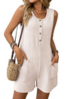 Women's Button Placket Casual Vest One-piece Shorts