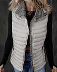 Silvery Plush Collared Quilted Zipped Puffer Vest - Little Miss Vanilla