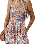 Flower Print Shorts Jumpsuit Summer Fashion Sleeveless Beach Bodysuit