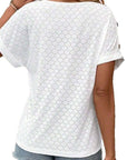 Button Solid Color Circle Loose Short Sleeve T-shirt For Women