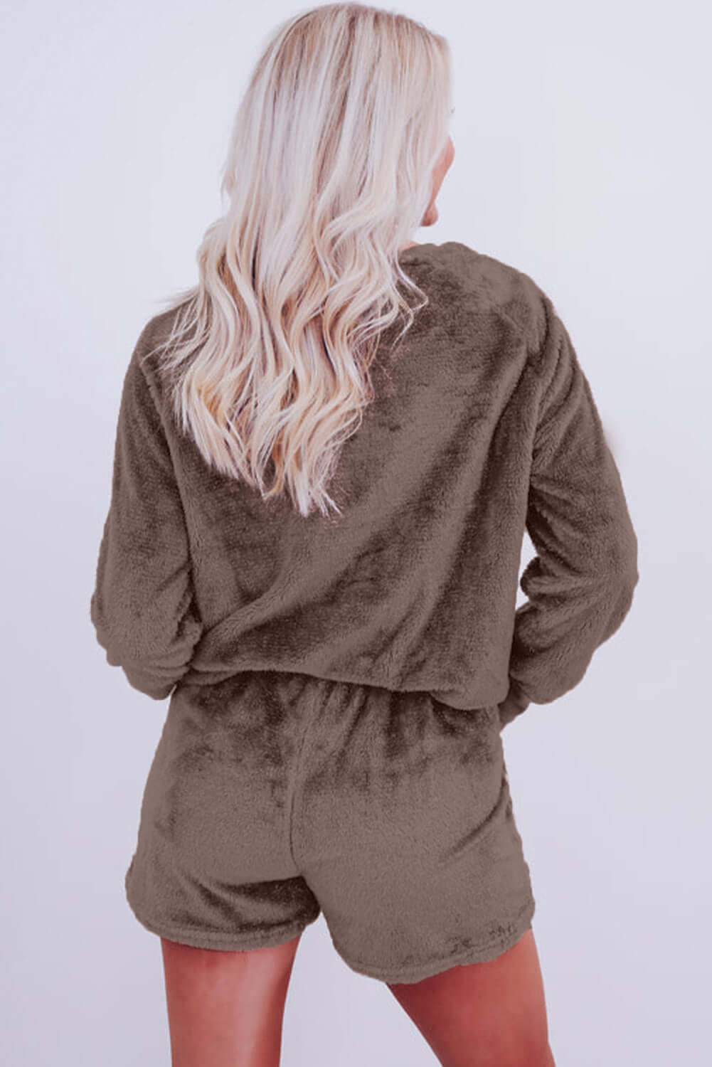 Coffee Solid Loose Fit Two Piece Fleece Lounge Set - Little Miss Vanilla