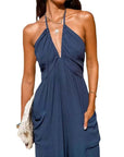 Back Lace-up Wide Leg Beam Foot Length Jumpsuit