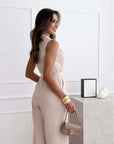 V-neck Sleeveless Jumpsuit With Belt Design Summer Fashion Trousers Women's Clothing