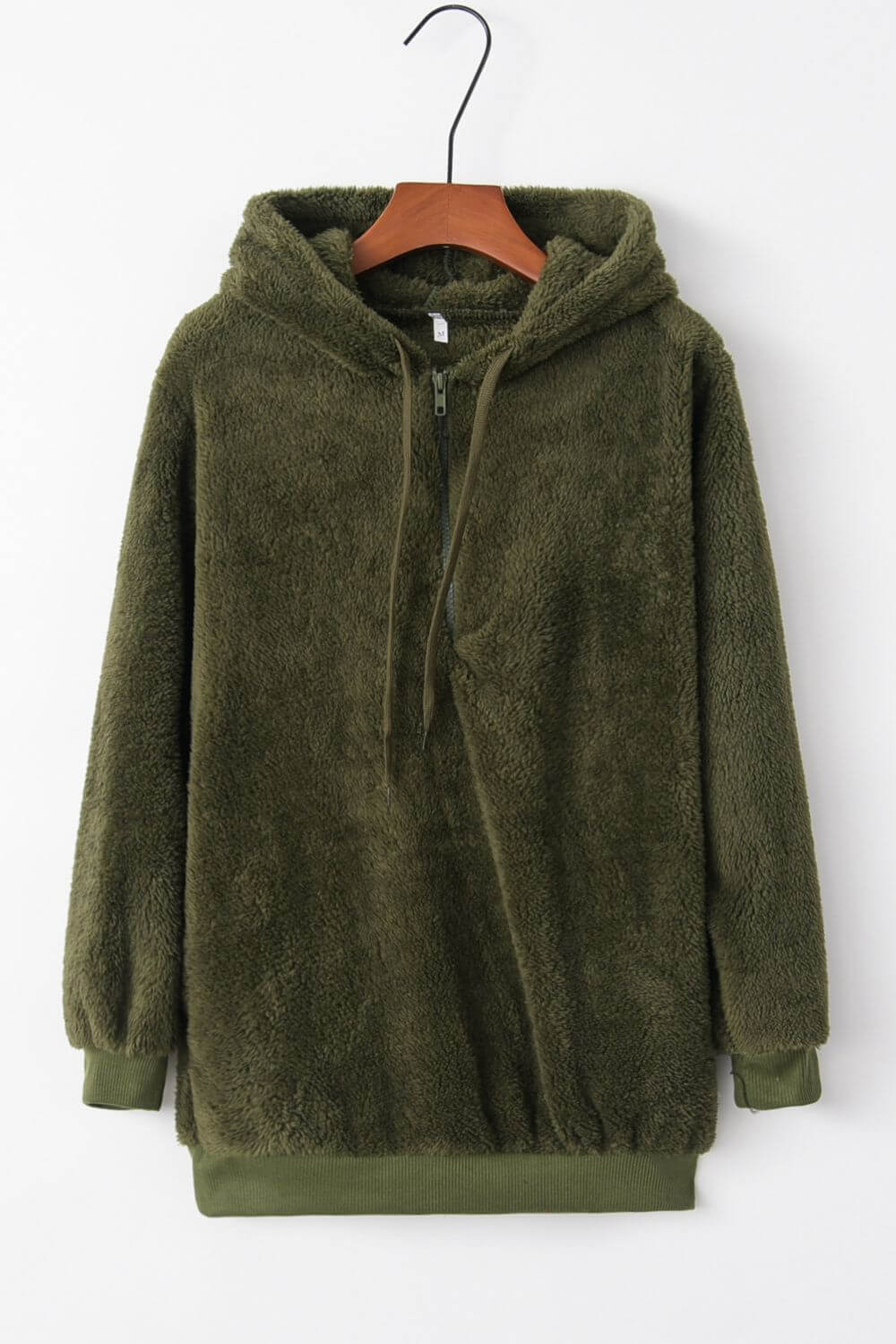 Full Size Quarter-Zip Drawstring Teddy Hoodie - Little Miss Vanilla