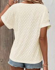 Button Solid Color Circle Loose Short Sleeve T-shirt For Women