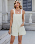 Summer Square Neck Shorts Jumpsuit With Pockets INS Fashion Solid Color Beach Bodysuit Women's Clothing