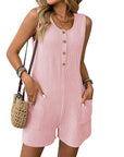 Women's Button Placket Casual Vest One-piece Shorts