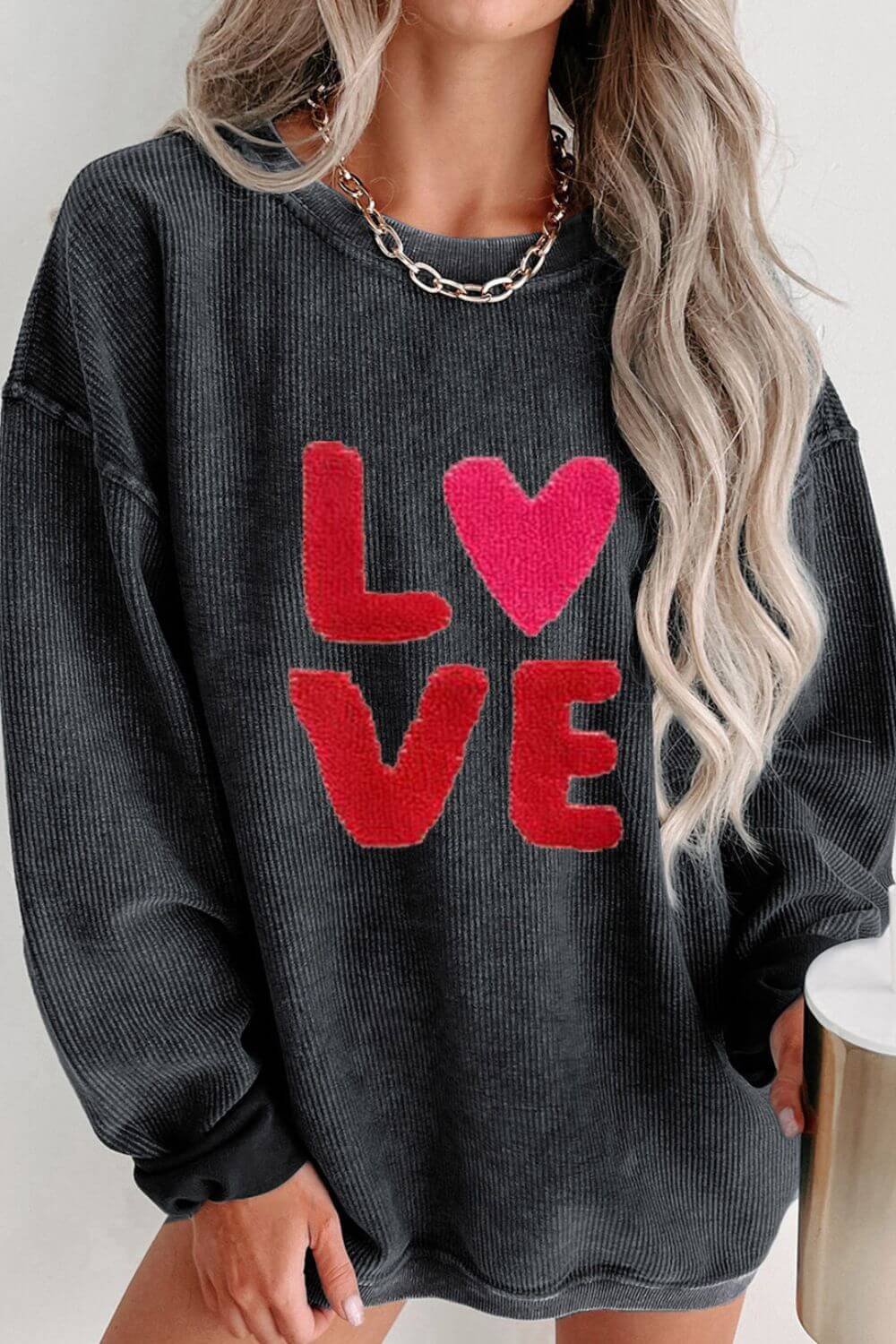 Valentine’s Day LOVE Round Neck Long Sleeve Sweatshirt - Little Miss Vanilla