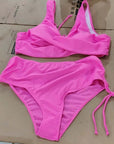 Fashion strappy bikini swimsuit for women in vibrant rose pink, designed for comfort and style, perfect for summer wear.
