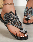Slip-on Flip-toe Sandals Women's Rhinestone Hollow Flat-heeled Slippers