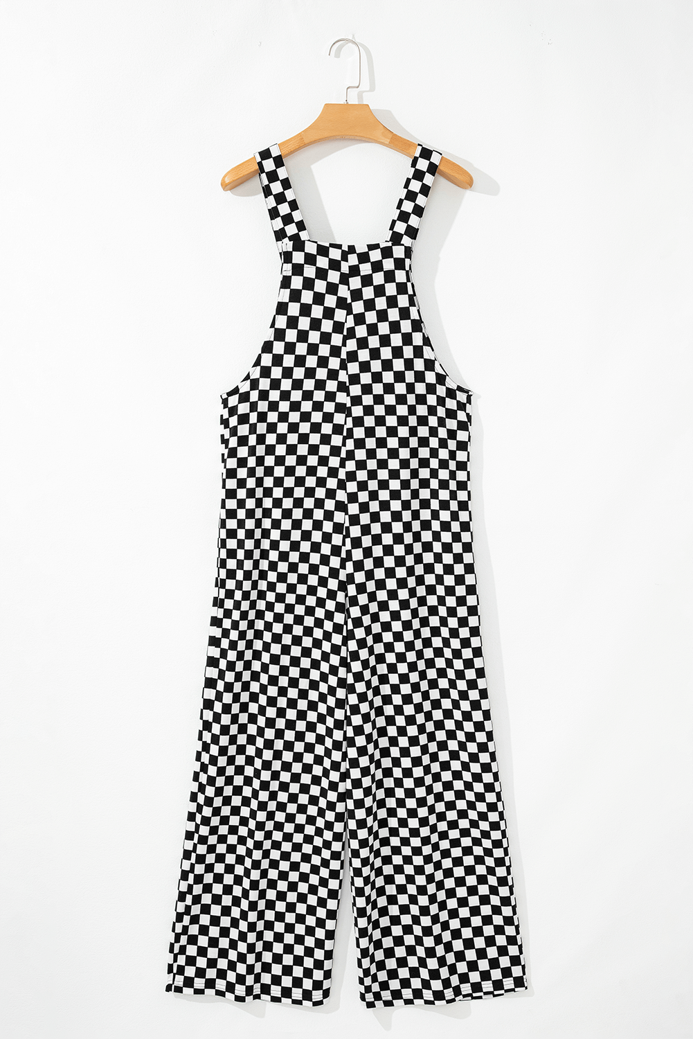 Black Checkered Print Pocketed Wide Leg Jumpsuit