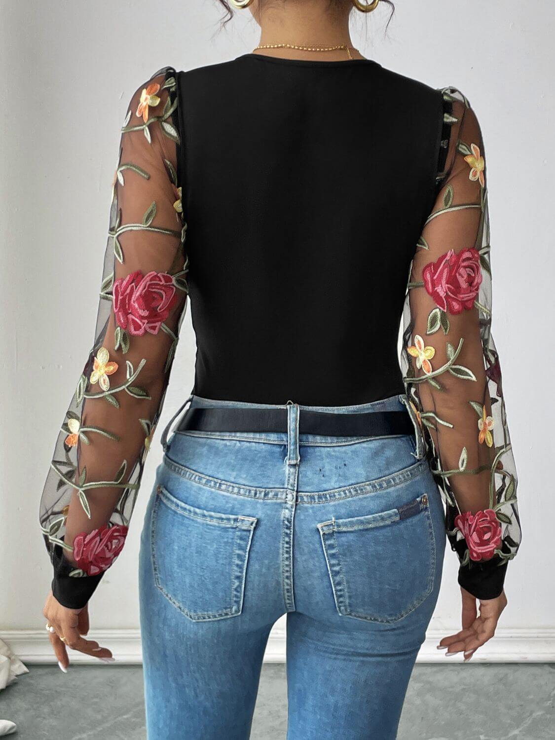 Perfee Embroidered V-Neck Long Sleeve Bodysuit - Little Miss Vanilla