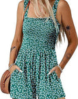Flower Print Shorts Jumpsuit Summer Fashion Sleeveless Beach Bodysuit