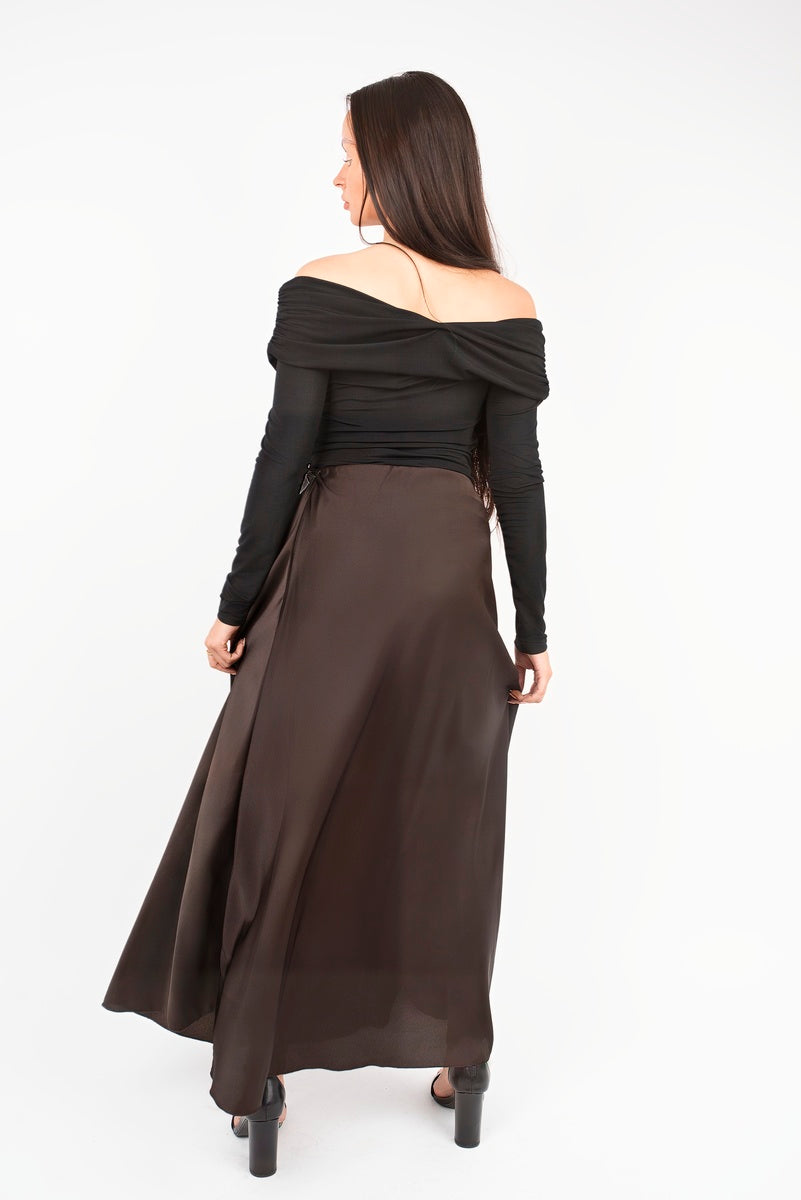 Off Shoulder Long Sleeve Draped Top with Wrap Front Detail