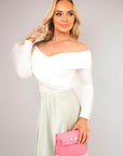 Off Shoulder Long Sleeve Draped Top with Wrap Front Detail