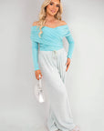 Off Shoulder Long Sleeve Draped Top with Wrap Front Detail