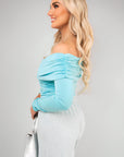 Off Shoulder Long Sleeve Draped Top with Wrap Front Detail