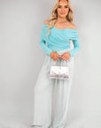 Off Shoulder Long Sleeve Draped Top with Wrap Front Detail
