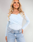 Off Shoulder Long Sleeve Draped Top with Wrap Front Detail