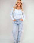 Off Shoulder Long Sleeve Draped Top with Wrap Front Detail