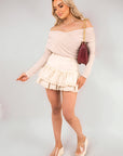 Off Shoulder Long Sleeve Draped Top with Wrap Front Detail