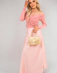 Off Shoulder Long Sleeve Draped Top with Wrap Front Detail